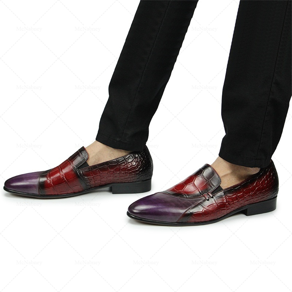 Men Shoes Red - Mocassins en cuir à motif crocodile