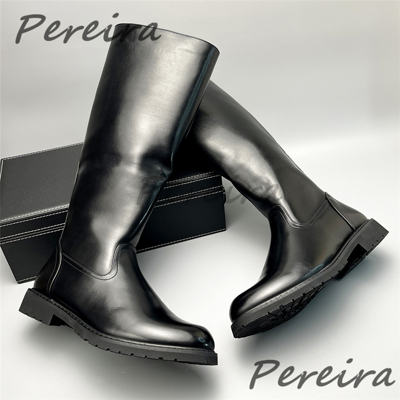 Men'S Shoes Zipper - Bottes hautes en cuir noir pour