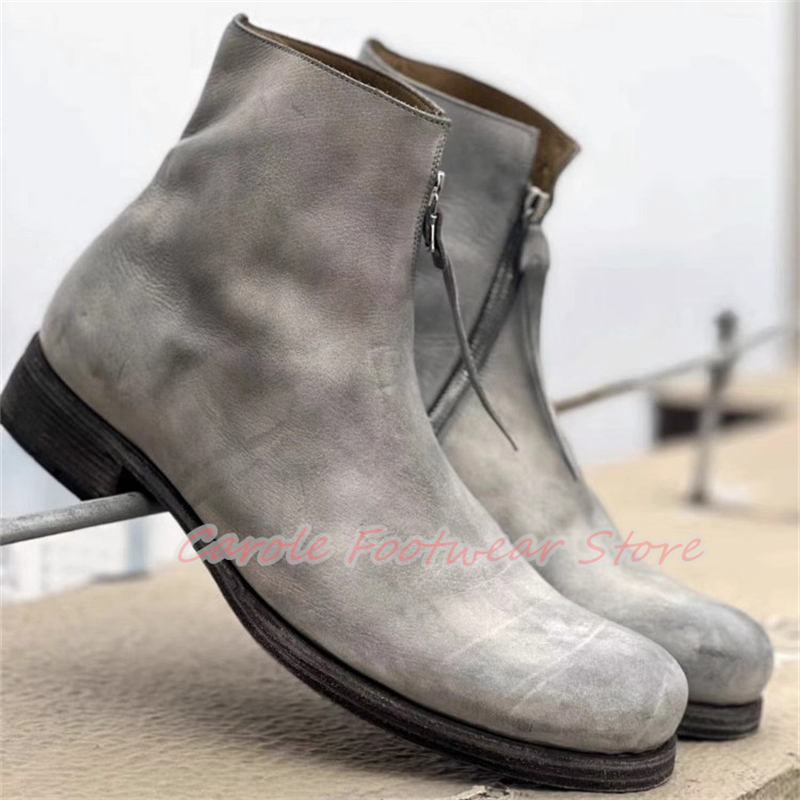 Men'S Shoes Zipper - Bottines de moto à bout rond