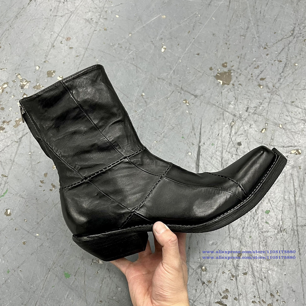 Bottes en cuir noir pour homme - Men'S Shoes Zipper avis et prix