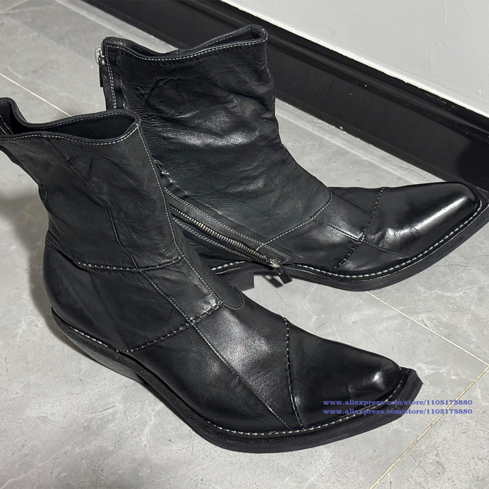 Bottes en cuir noir pour homme - Men'S Shoes Zipper avis et prix