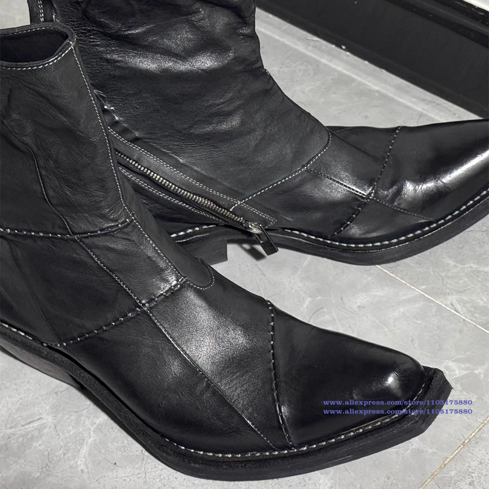 Bottes en cuir noir pour homme - Men'S Shoes Zipper avis et prix